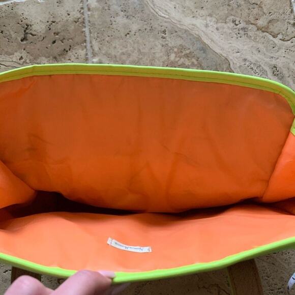 Neiman Marcus bag large tote Orange/white/green trim open double strap purse - Picture 3 of 10